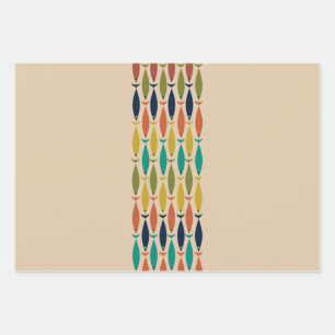 Mid Century Modern Fish and Minimalist Ocean Wave  Wrapping Paper Sheet