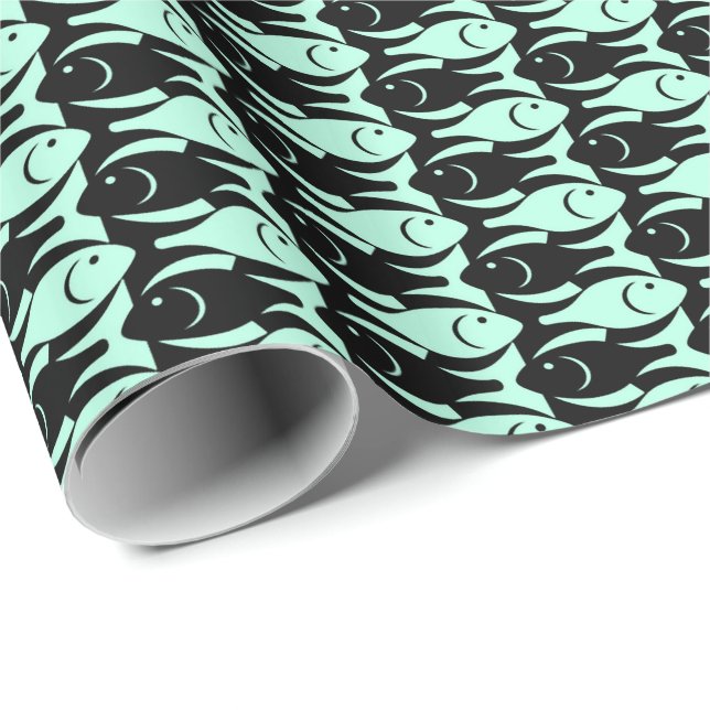 Mid-Century Modern fish, aqua and black Wrapping Paper (Roll Corner)