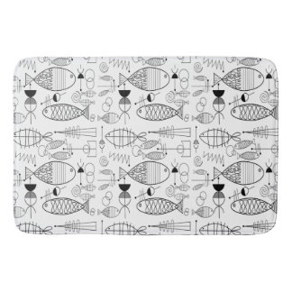 Mid-Century Modern Fish Art Black White Bath Mat