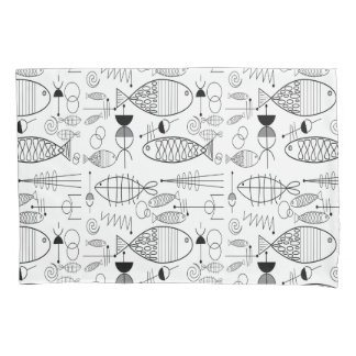 Mid-Century Modern Fish Art Black & White Pillowcase