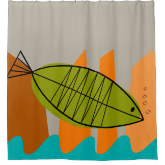 Mid-Century Modern Fish Art Shower Curtain
