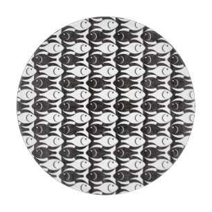 Mid-Century Modern fish, black and white Cutting Board