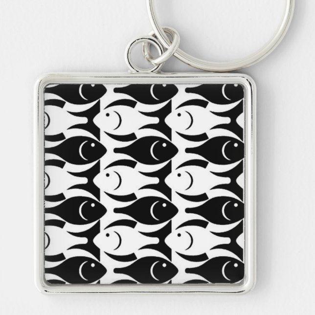 Mid-Century Modern fish, black and white Key Ring (Front)