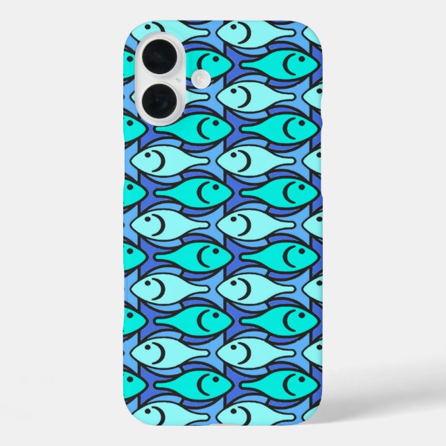 Mid-Century Modern fish, blue and aqua Case-Mate iPhone Case (Back)