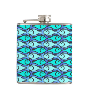 Mid-Century Modern fish, blue and aqua Hip Flask