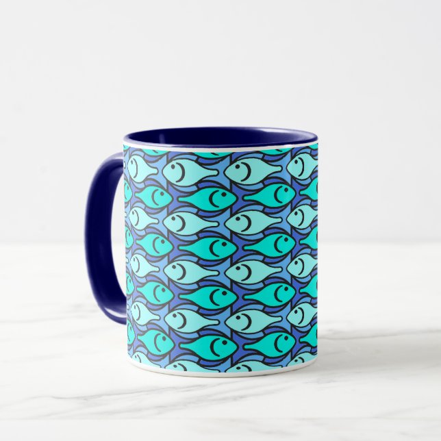 Mid-Century Modern fish, blue and aqua Mug (Front Left)