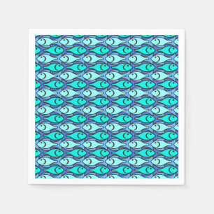 Mid-Century Modern fish, blue and aqua Napkin
