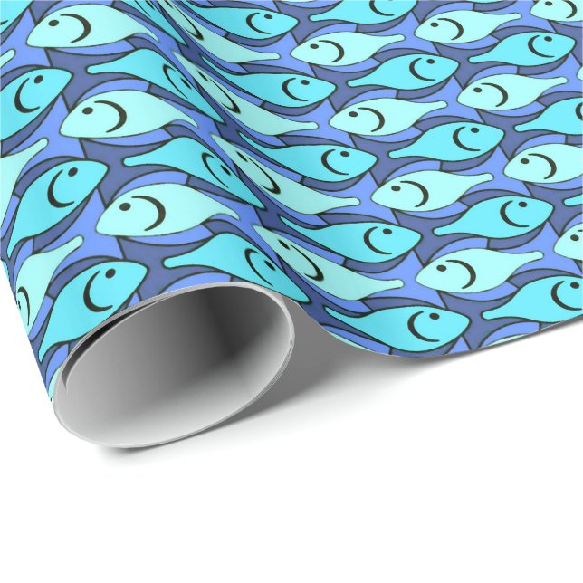 Mid-Century Modern fish, blue and aqua Wrapping Paper (Roll Corner)