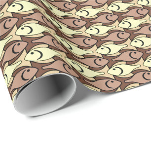 Mid-Century Modern fish, brown and yellow Wrapping Paper