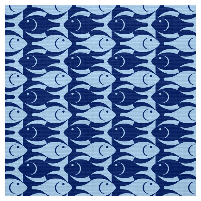Mid-Century Modern fish, cobalt and light blue Fabric (Swatch)
