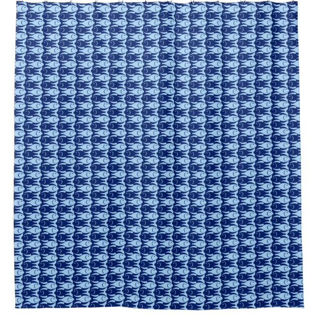 Mid-Century Modern fish, cobalt and light blue Shower Curtain (Front)