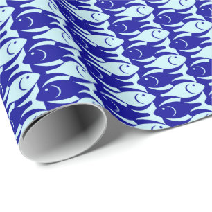 Mid-Century Modern fish, cobalt and light blue Wrapping Paper