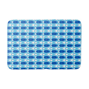 Mid-Century Modern fish, cobalt blue Bath Mat