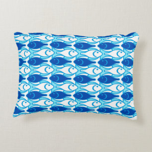 Mid-Century Modern fish, cobalt blue Decorative Cushion