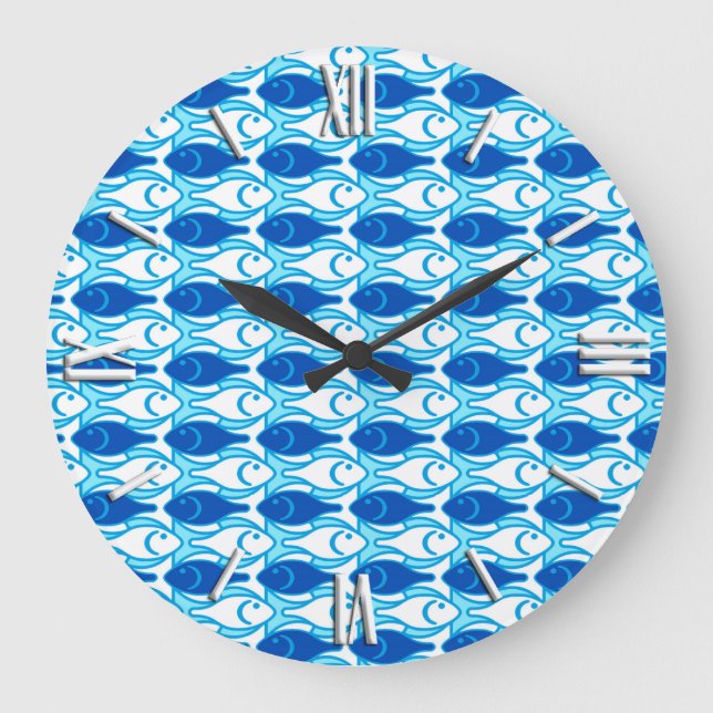 Mid-Century Modern fish, cobalt blue Large Clock (Front)