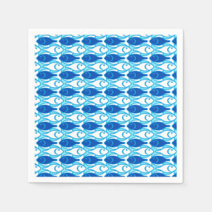 Mid-Century Modern fish, cobalt blue Napkin