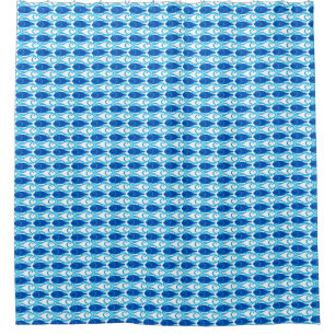 Mid-Century Modern fish, cobalt blue Shower Curtain