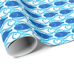 Mid-Century Modern fish, cobalt blue Wrapping Paper