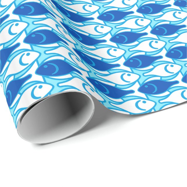 Mid-Century Modern fish, cobalt blue Wrapping Paper (Roll Corner)