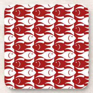 Mid-Century Modern fish, dark red and white Coaster