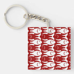 Mid-Century Modern fish, dark red and white Key Ring
