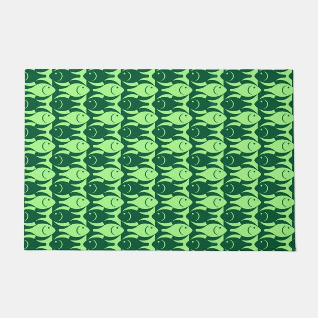 Mid-Century Modern Fish, Emerald and Lime Green Doormat (Front)