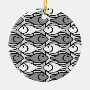 Mid-Century Modern fish, grey, white and black Ceramic Tree Decoration