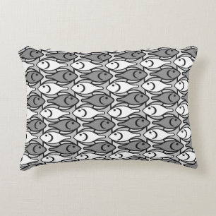 Mid-Century Modern fish, grey, white and black Decorative Cushion