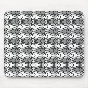 Mid-Century Modern fish, grey, white and black Mouse Mat