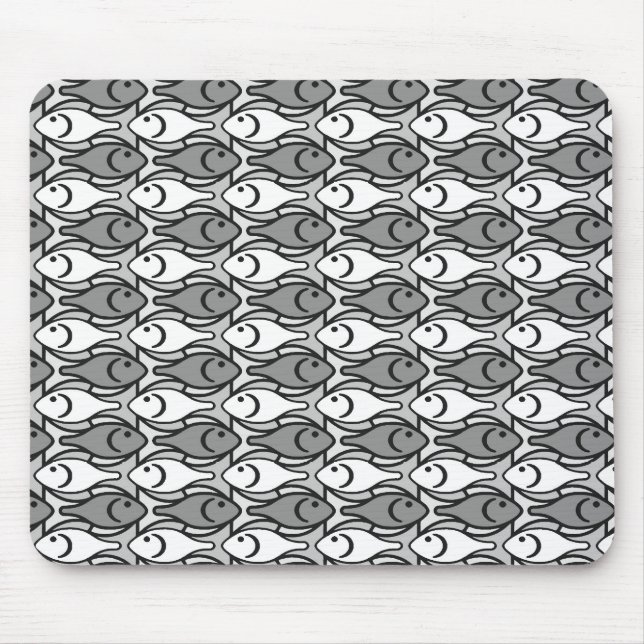 Mid-Century Modern fish, grey, white and black Mouse Mat (Front)