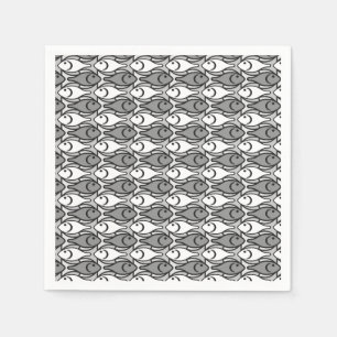 Mid-Century Modern fish, grey, white and black Napkin
