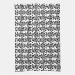 Mid-Century Modern fish, grey, white and black Tea Towel