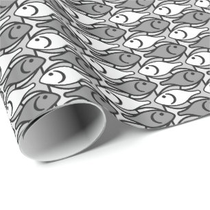 Mid-Century Modern fish, grey, white and black Wrapping Paper