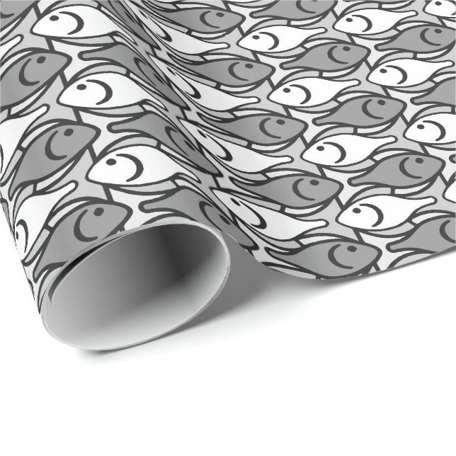 Mid-Century Modern fish, grey, white and black Wrapping Paper (Roll Corner)