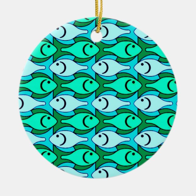 Mid-Century Modern fish, jade green and aqua Ceramic Tree Decoration (Front)