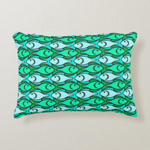 Mid-Century Modern fish, jade green and aqua Decorative Cushion