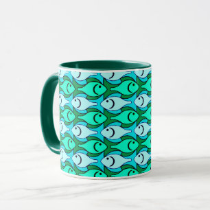 Mid-Century Modern fish, jade green and aqua Mug