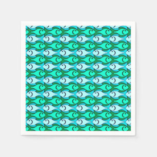 Mid-Century Modern fish, jade green and aqua Napkin