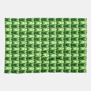 Mid-Century Modern fish, lime and dark green Tea Towel