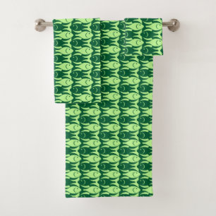 Mid-Century Modern fish, lime and emerald green Bath Towel Set