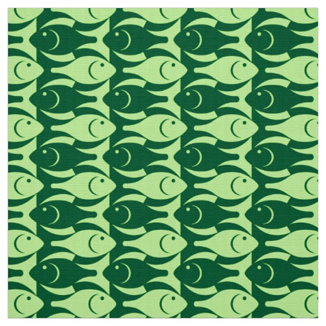 Mid-Century Modern fish, mint and emerald green Fabric (Swatch)