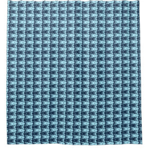 Mid-Century Modern fish, navy and light blue Shower Curtain
