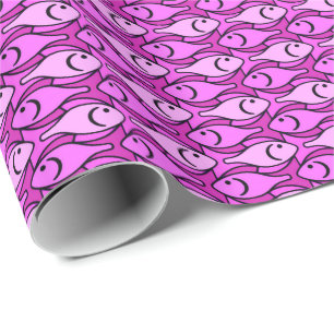 Mid-Century Modern fish, orchid and fuchsia Wrapping Paper