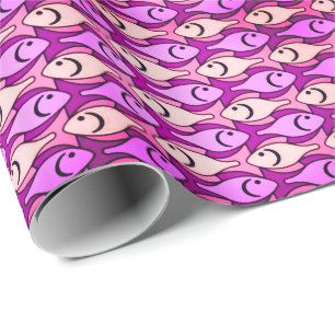 Mid-Century Modern fish, orchid and shell pink Wrapping Paper