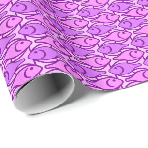 Mid-Century Modern fish, orchid and violet Wrapping Paper