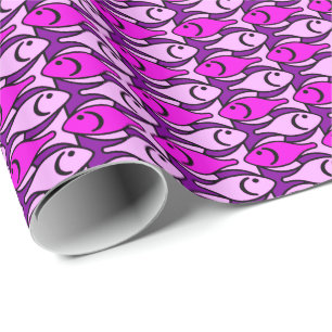 Mid-Century Modern Fish, Orchid Pink and Violet Wrapping Paper