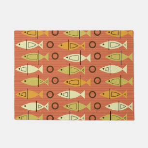 Mid Century Modern Fish Pattern Orange Chartreuse Doormat