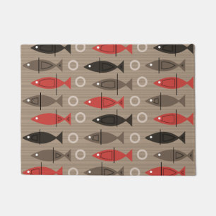 Mid Century Modern Fish Pattern Tan Doormat