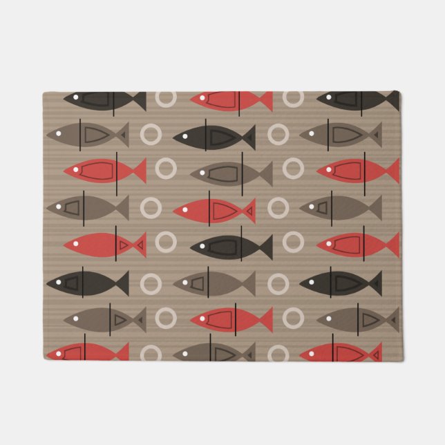 Mid Century Modern Fish Pattern Tan Doormat (Front)