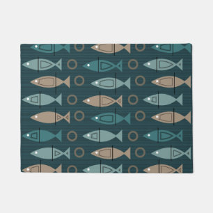 Mid Century Modern Fish Pattern Teal Bronze Doormat